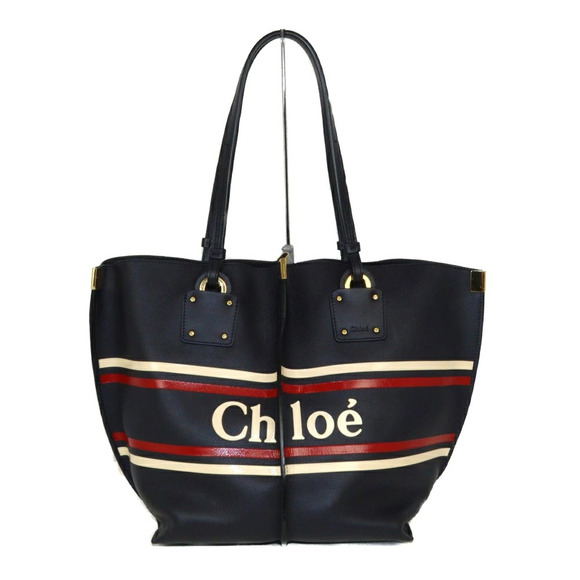 Chloe Handbags - Chloe tote bag Navy Blue red Ivory White leather handbag shoulder stripe